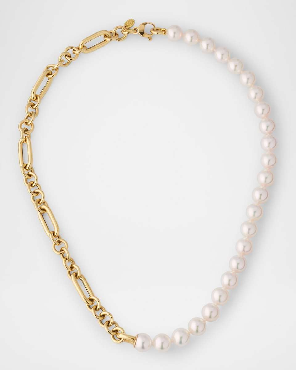 18K Yellow Gold Akoya Cultured Pearl Chain Necklace